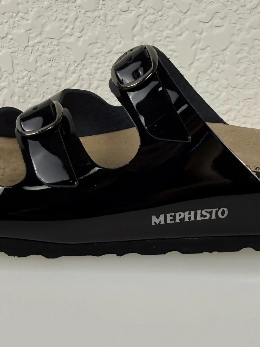Mephisto Nolene Black Patent Leather Triple Strap Slide Sandals| NWT |EU 36 US 6